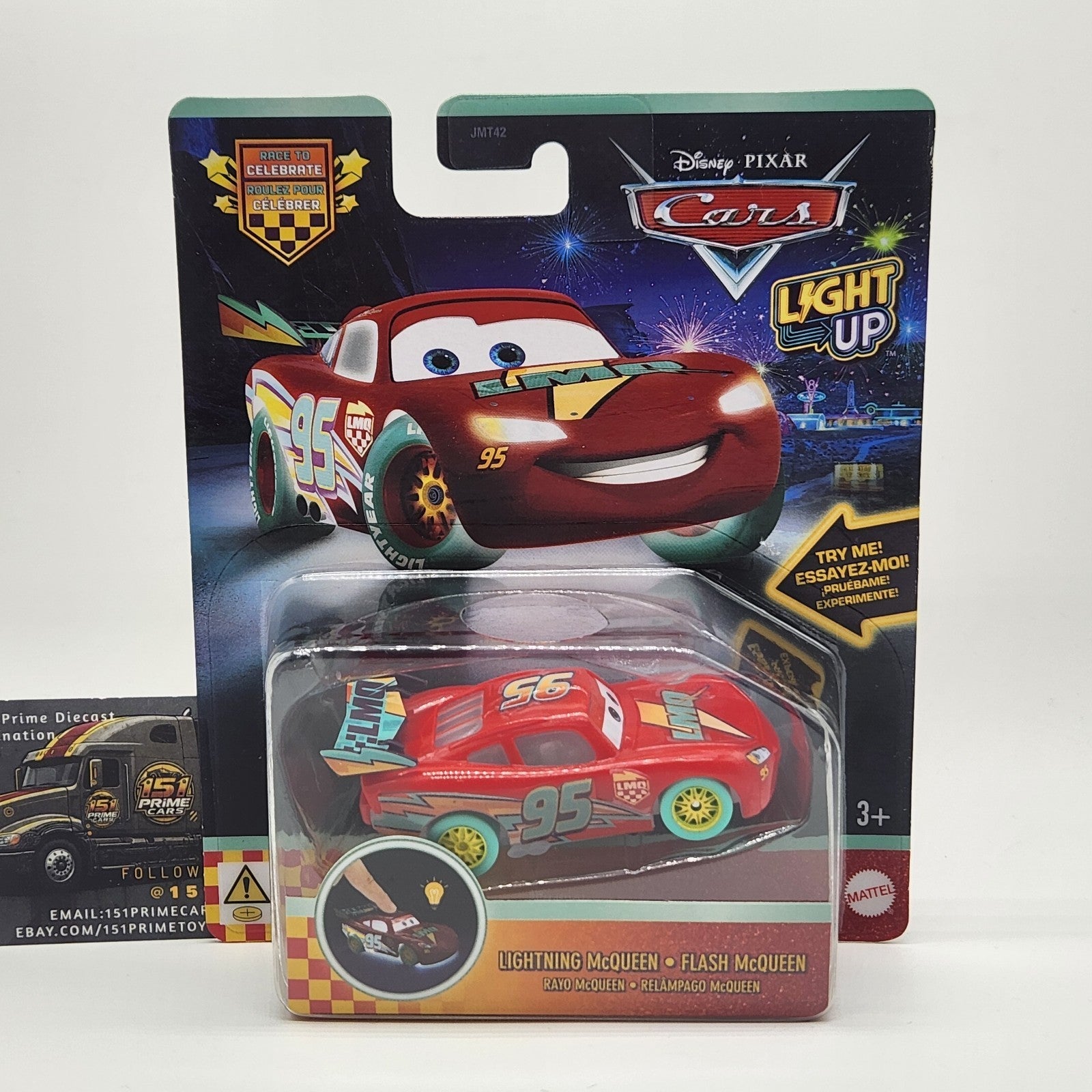 Disney Pixar Cars Light Up Lightning McQueen Race To Celebrate Mattel New 20260
