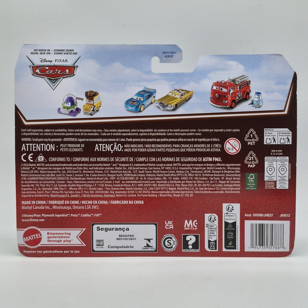 20th Disney Pixar Cars 2 Pack Dinoco ROGER WHEELER AND STRIP WEATHERS THE KING 3