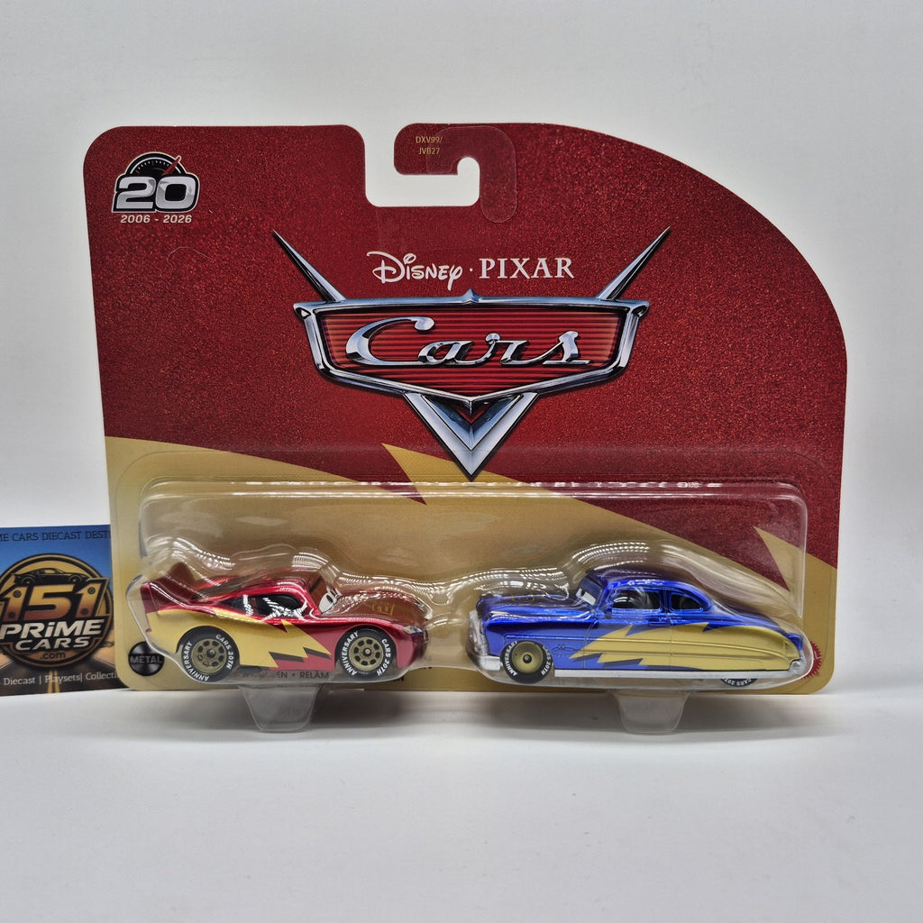Disney Pixar Cars 20th Anniversary Gold LIGHTINING McQUEEN & DOC HUDSON 2 Pack0