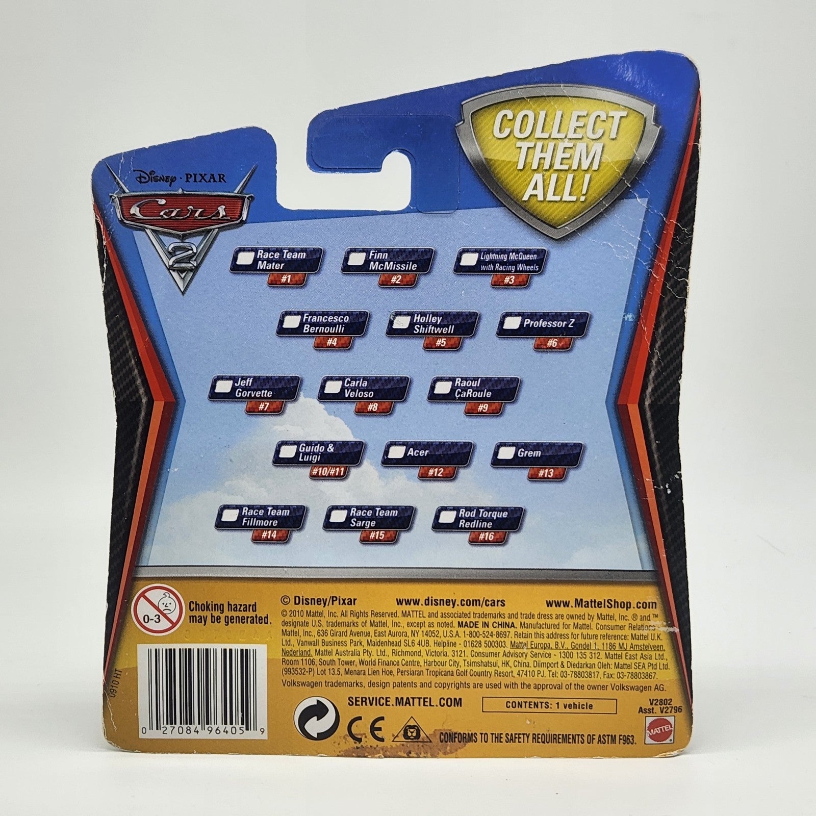 Race Team Fillmore 2010 Disney Pixar Cars 2 Diecast 1:55 Mattel Toy V28022