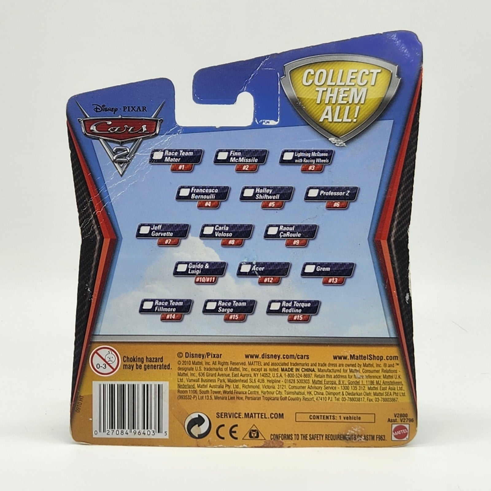 2010 Disney Pixar Cars 2 Francesco Bernoulli #4 Diecast Mattel New2