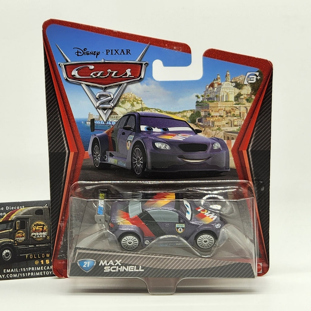 2010 Disney Pixar Cars 2 Diecast Vehicle Max Schnell #21 Mattel Brand New Sealed0