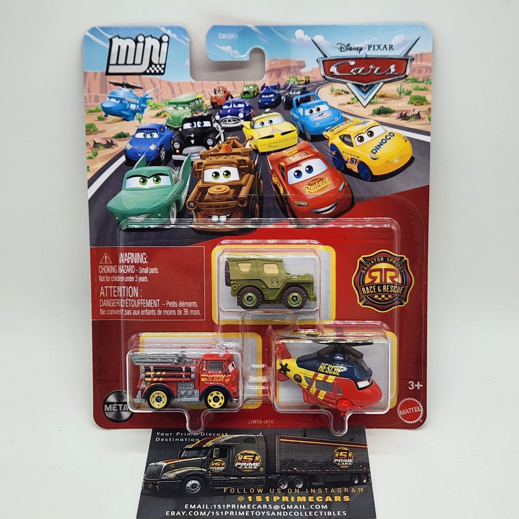 DISNEY PIXAR CARS MINI RACERS 3 PACK RACE RESCUE RED ROTOR TURBOSKY SARGE 20261