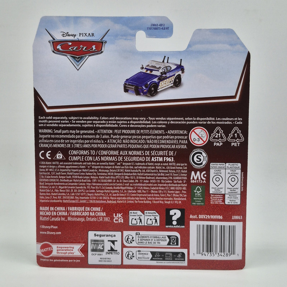 Mike 07 2027 Disney Pixar Cars 1:55 Diecast Sheriff Challenger Car2