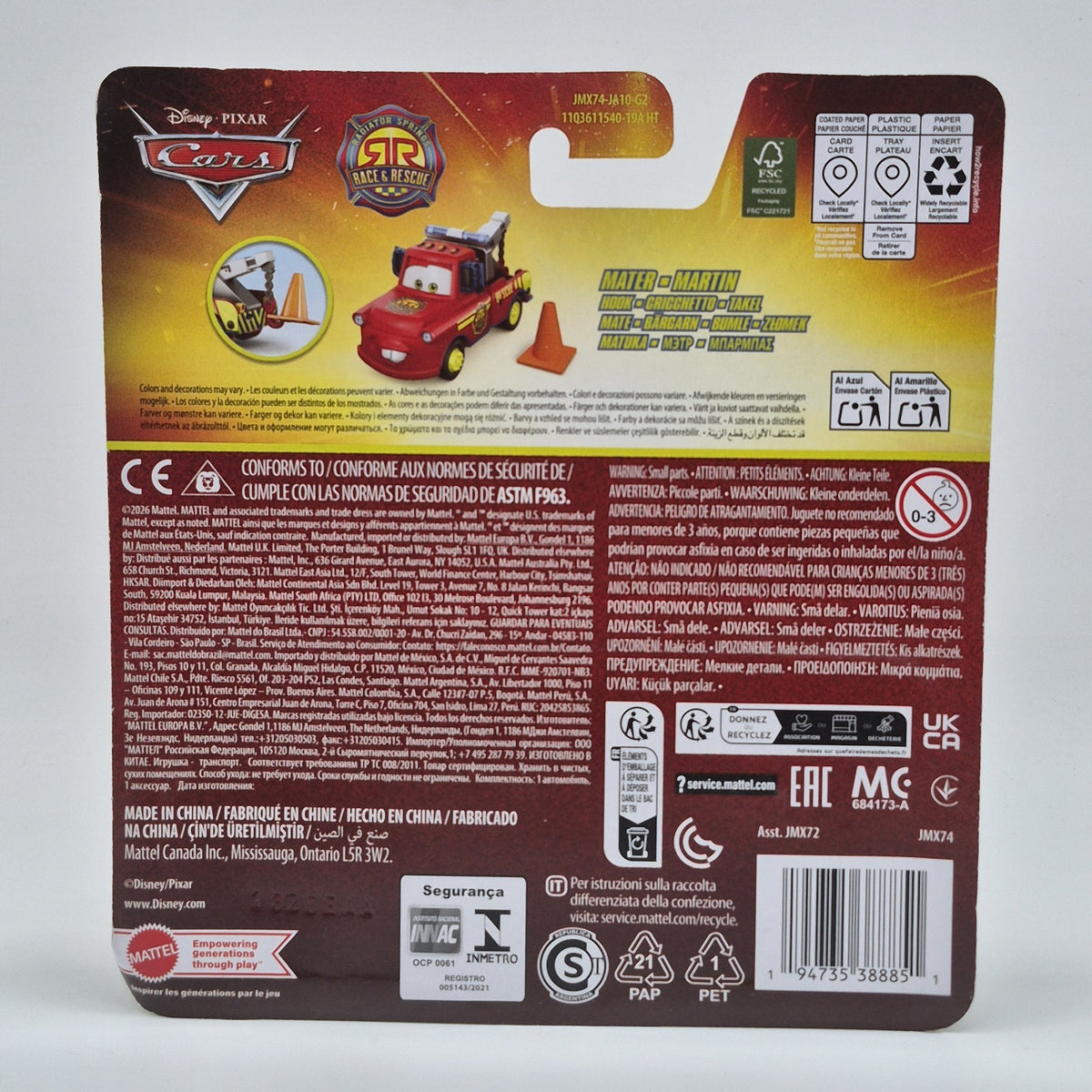 2026 Disney Pixar Cars Radiator Springs Race & Rescue Mater With Cone Toy 1:55 2