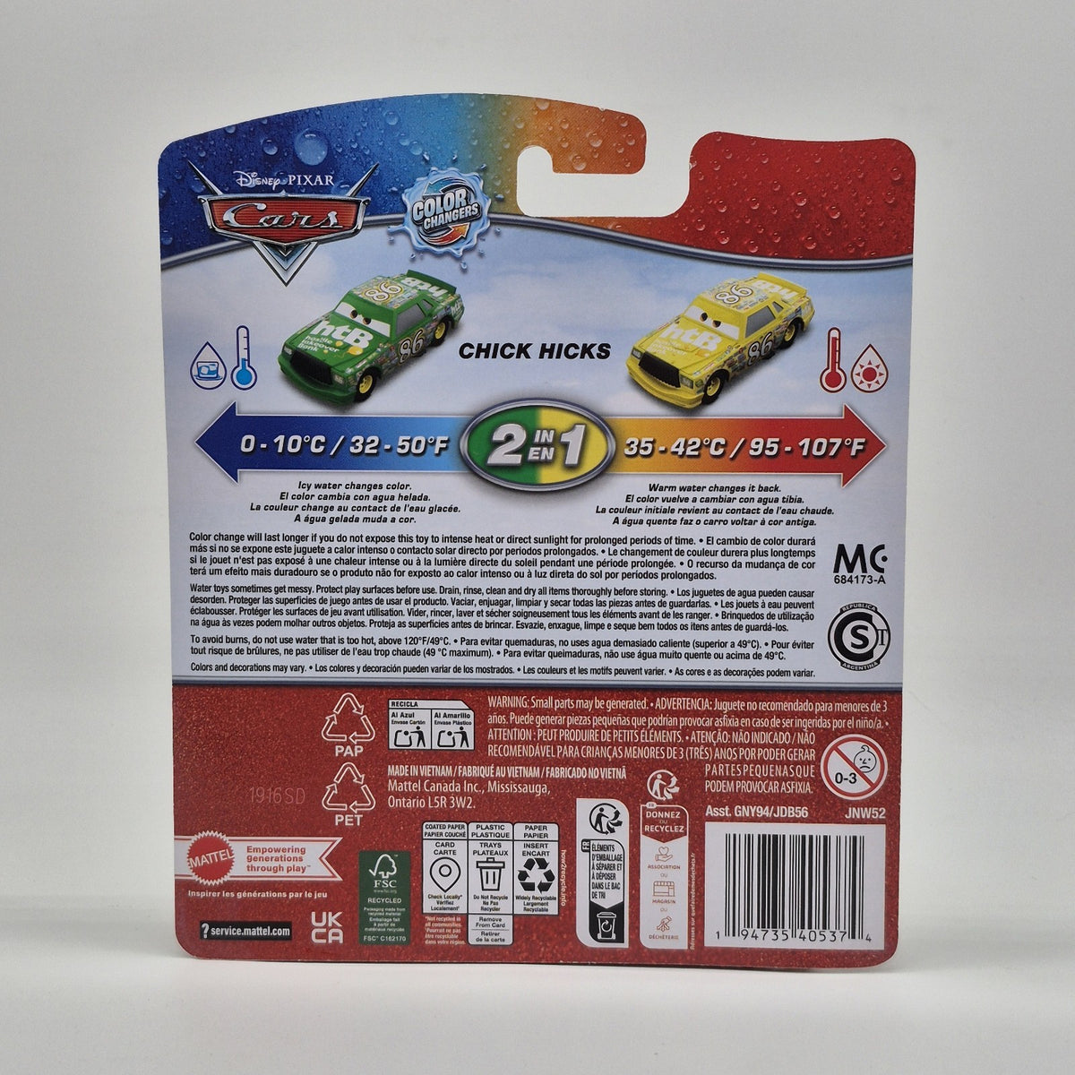 NEW Disney Pixar Cars Chick Hicks 2 in 1 Color Changers RARE Yellow Green Mattel2