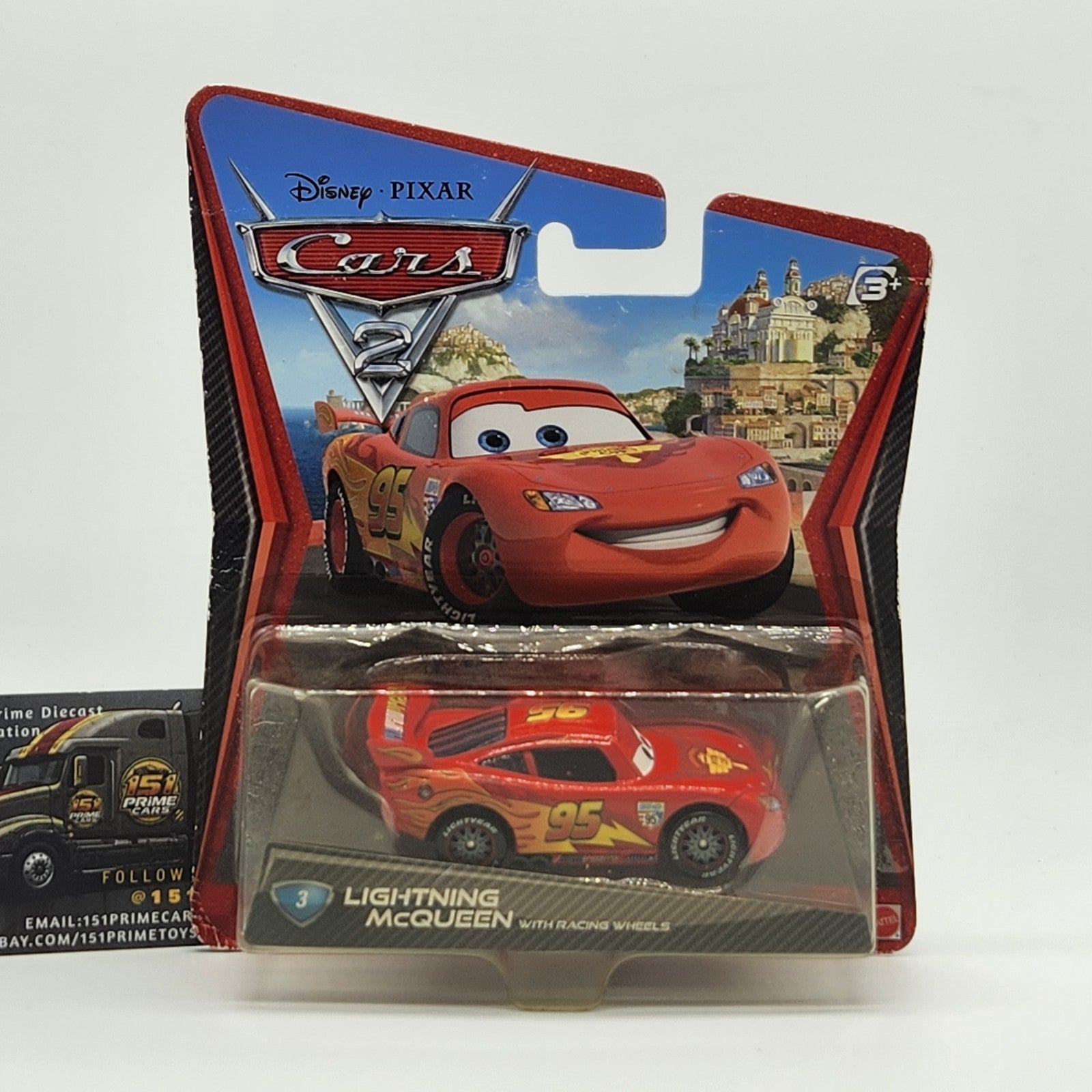 Disney Pixar Cars 2 LIGHTNING MCQUEEN WITH RACING WHEELS #3 2010 V2797 1:550