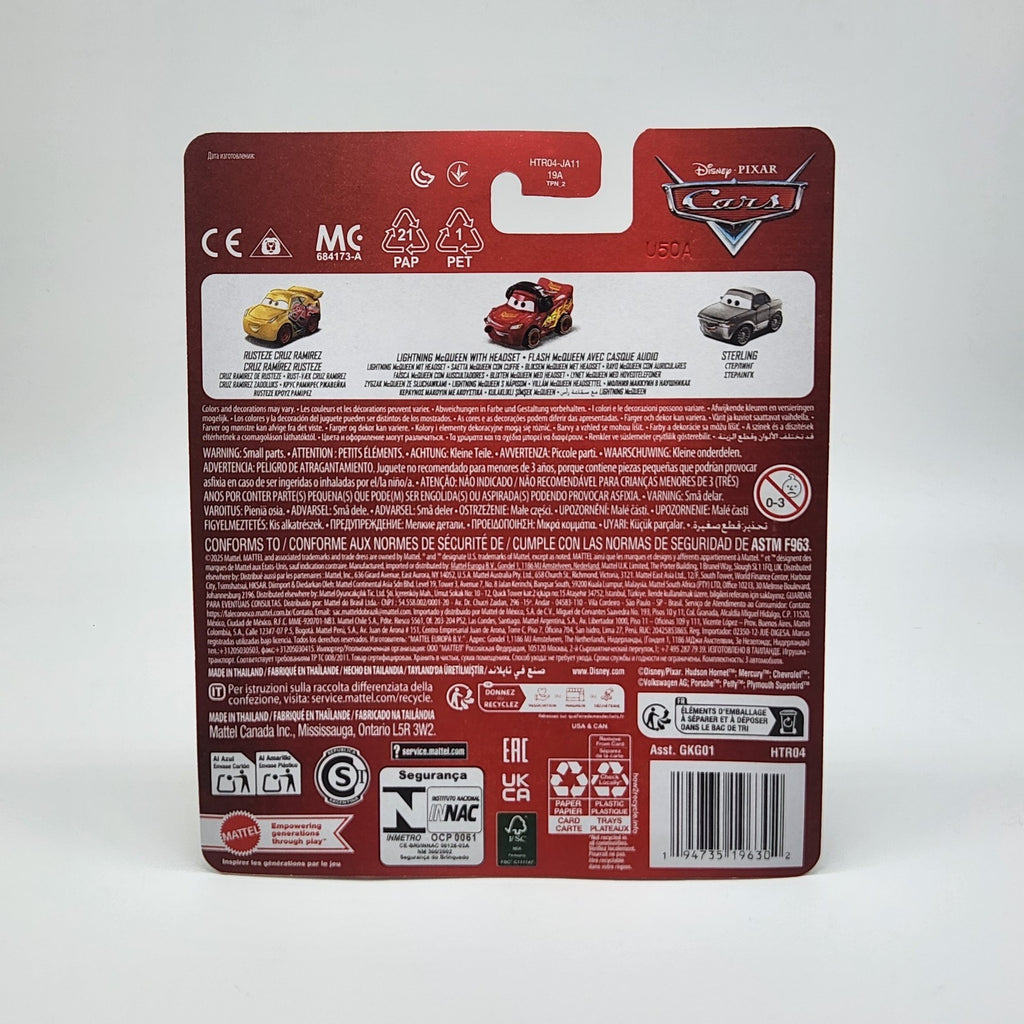 DISNEY PIXAR CARS MINI RACERS 3 PACK MCQUEEN HEADSET STERLING 2026 2
