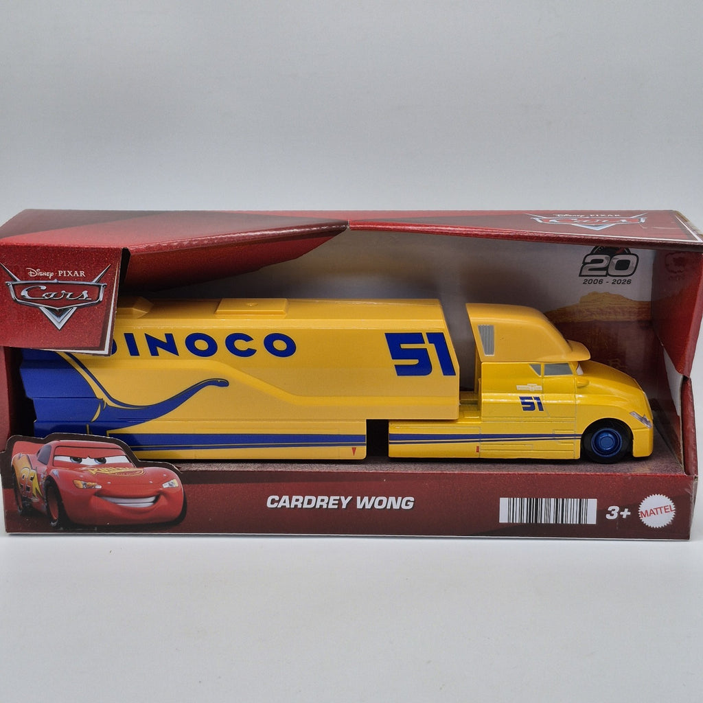 20th Anniversary Disney Pixar Cars Cardrey Wong Dinoco Hauler Diecast Truck 20260