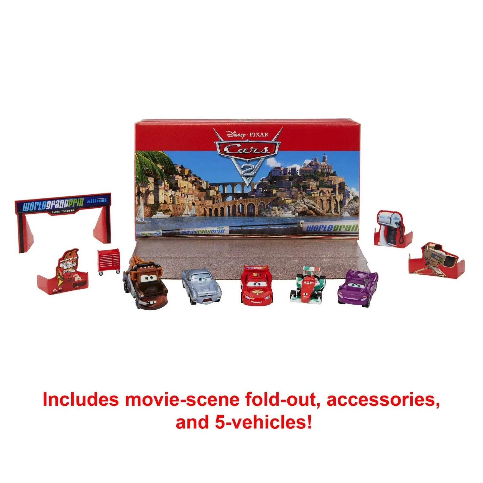 NEW Disney Pixar Cars 5 pack Shiftwell McMissile Pit Crew Mater Bernouli McQueen0