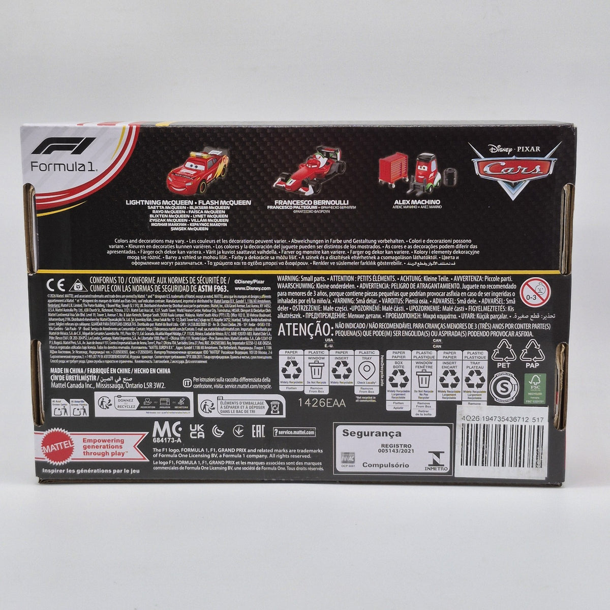 Formula 1 Disney Pixar Cars Lightning McQueen Franceso F1 Pitty 2026 Diecast3