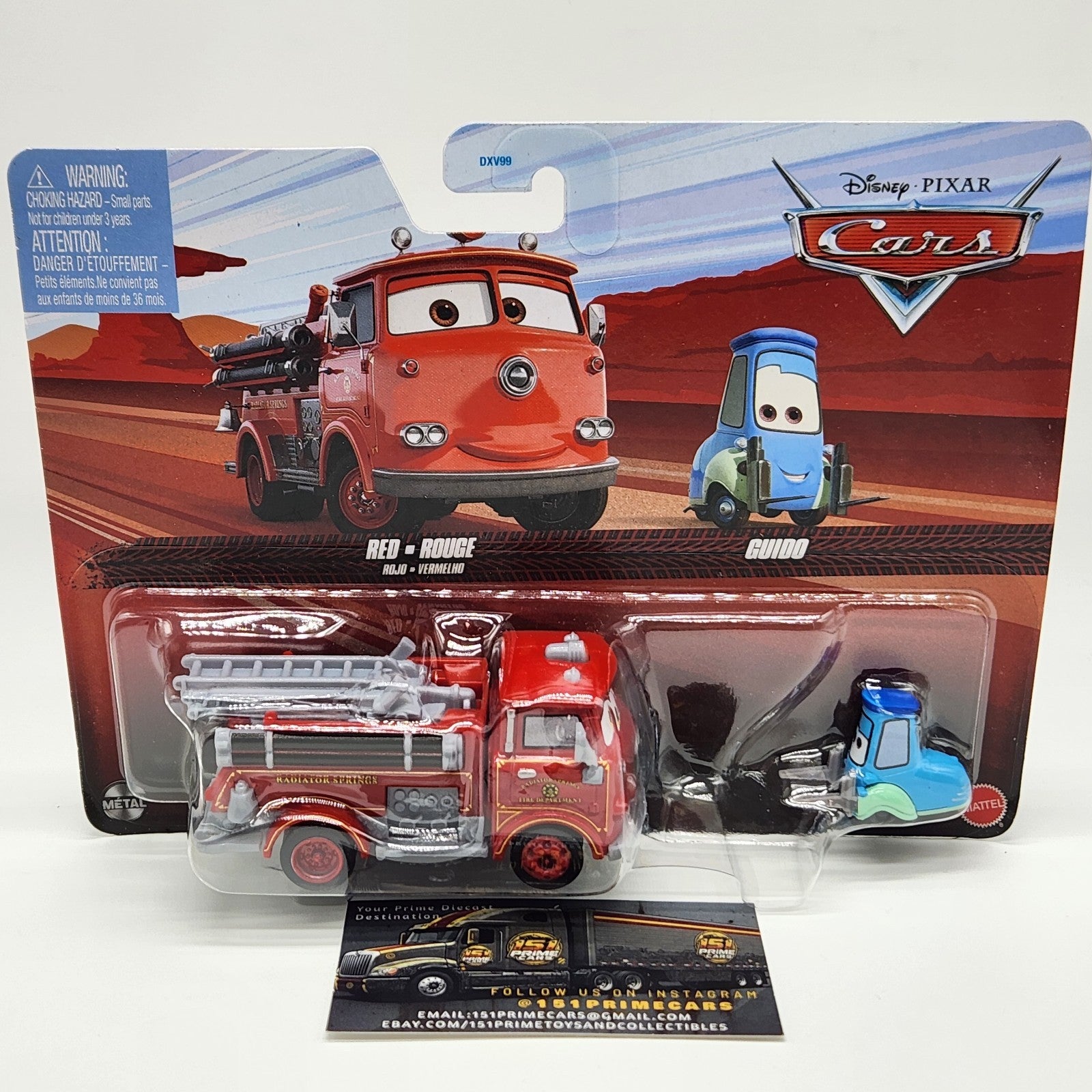 Disney Pixar Cars Red and Guido 2 Pack 1:64 Diecast Fire Truck and Fork Lift0