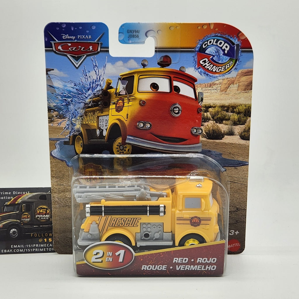 RED Disney Pixar Cars Race & Rescue Color Changers Firetruck 1:55 Diecast 0