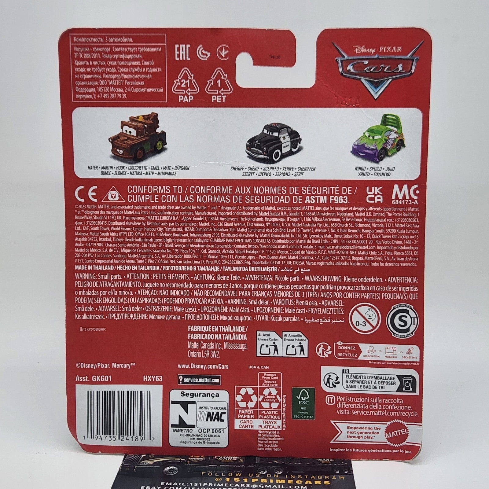 Disney Pixar Cars Mini Racers MATER, WINGO & SHERIFF  3 PACK Hxy632