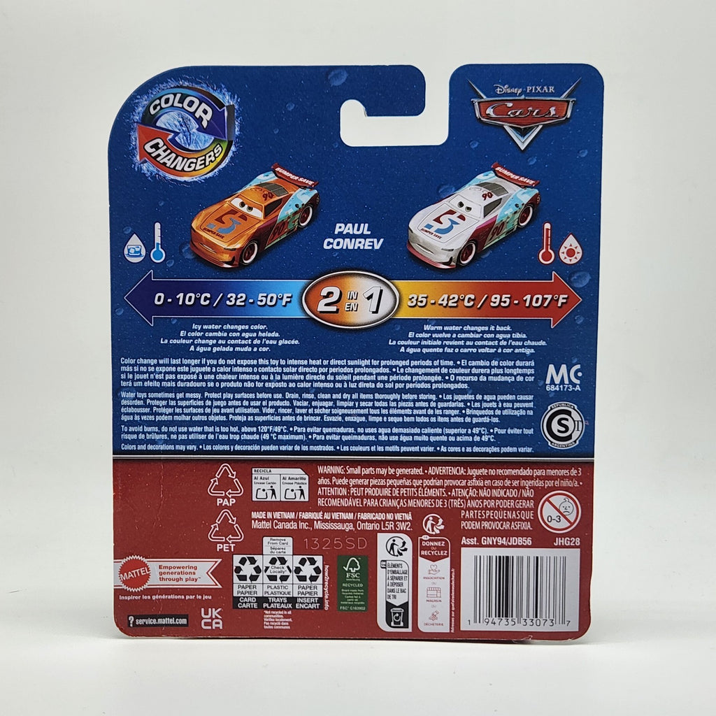 Disney Pixar Cars Color Changers 2 in 1 Toys 1:55 Scale - Paul Conrev Mattel Car2