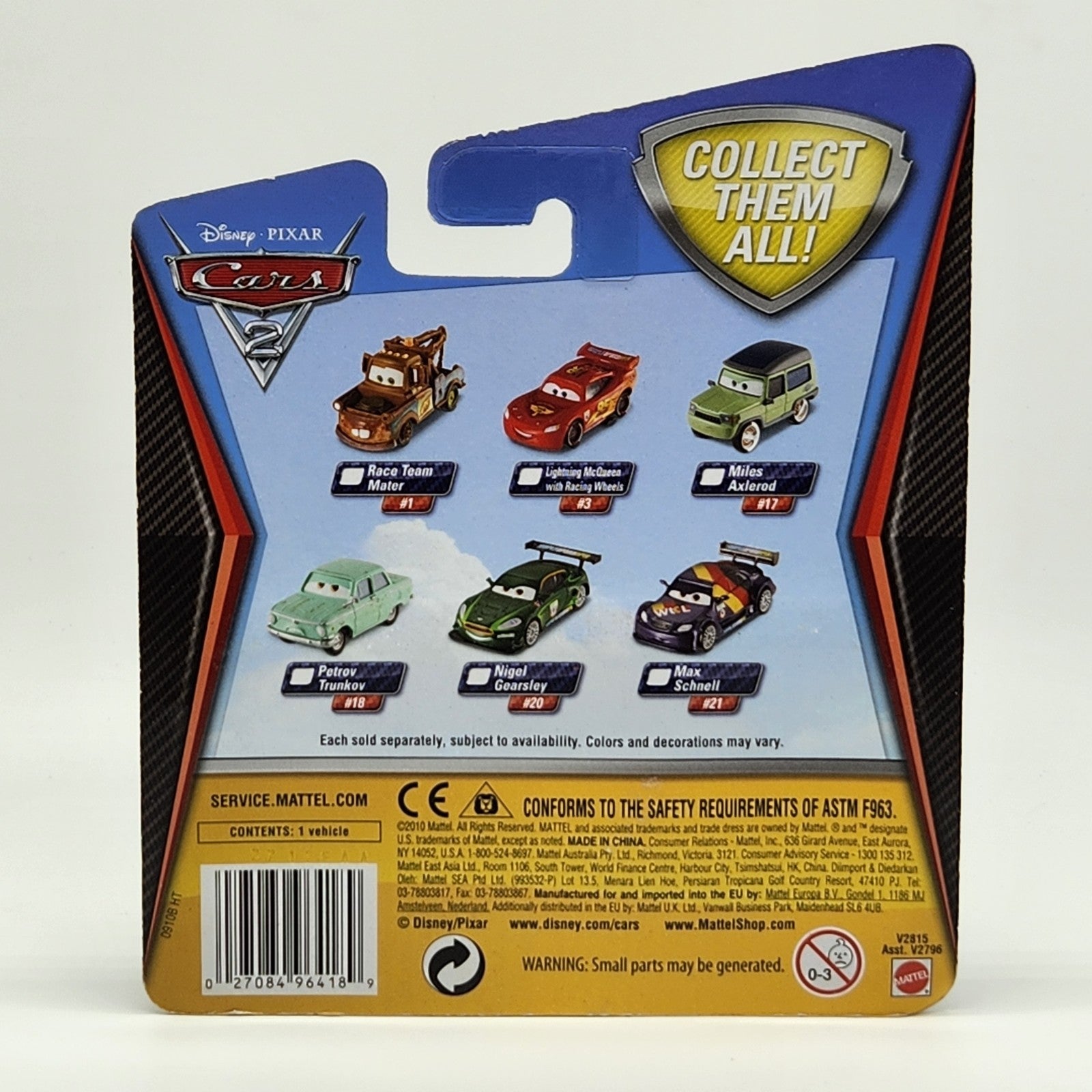 2010 Disney Pixar Cars 2 Diecast Vehicle Max Schnell #21 Mattel Brand New Sealed2