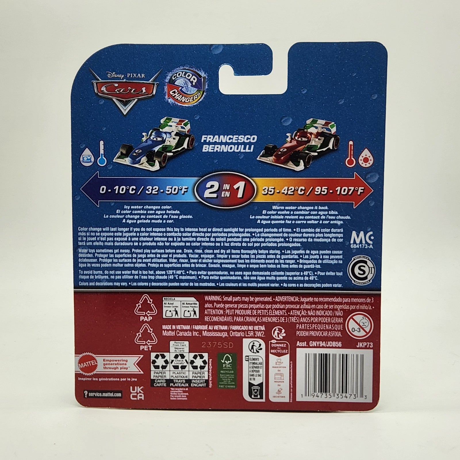 Disney Pixar Cars Color Changers Francesco Bernoulli Blue to Red JKP73 New2