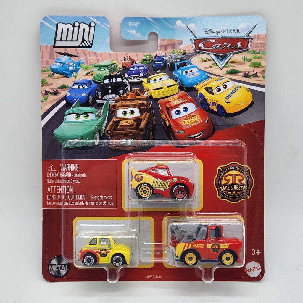 DISNEY PIXAR CARS MINI RACERS RACE RESCUE LUIGI MCQUEEN MATER 3 PACK1