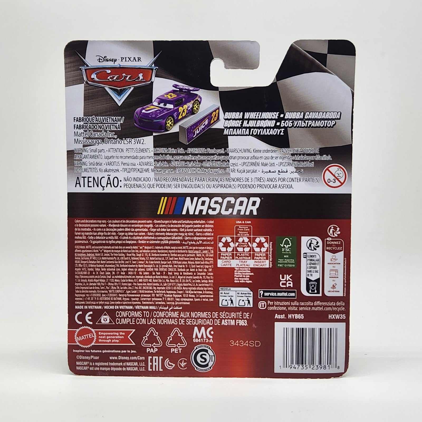 DISNEY PIXAR CARS 2024 NASCAR BUBBA WHEELHOUSE METALLIC PURPLE # 232