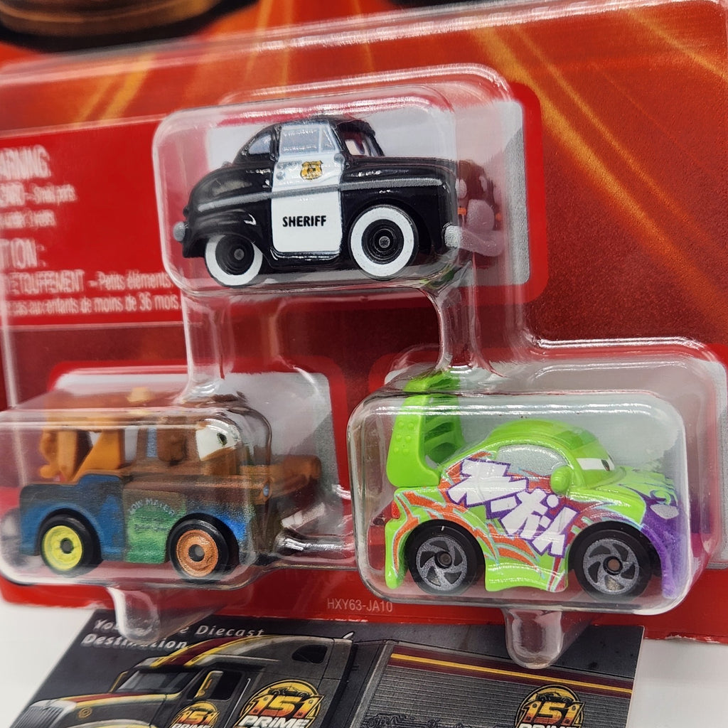 Disney Pixar Cars Mini Racers MATER, WINGO & SHERIFF  3 PACK Hxy631