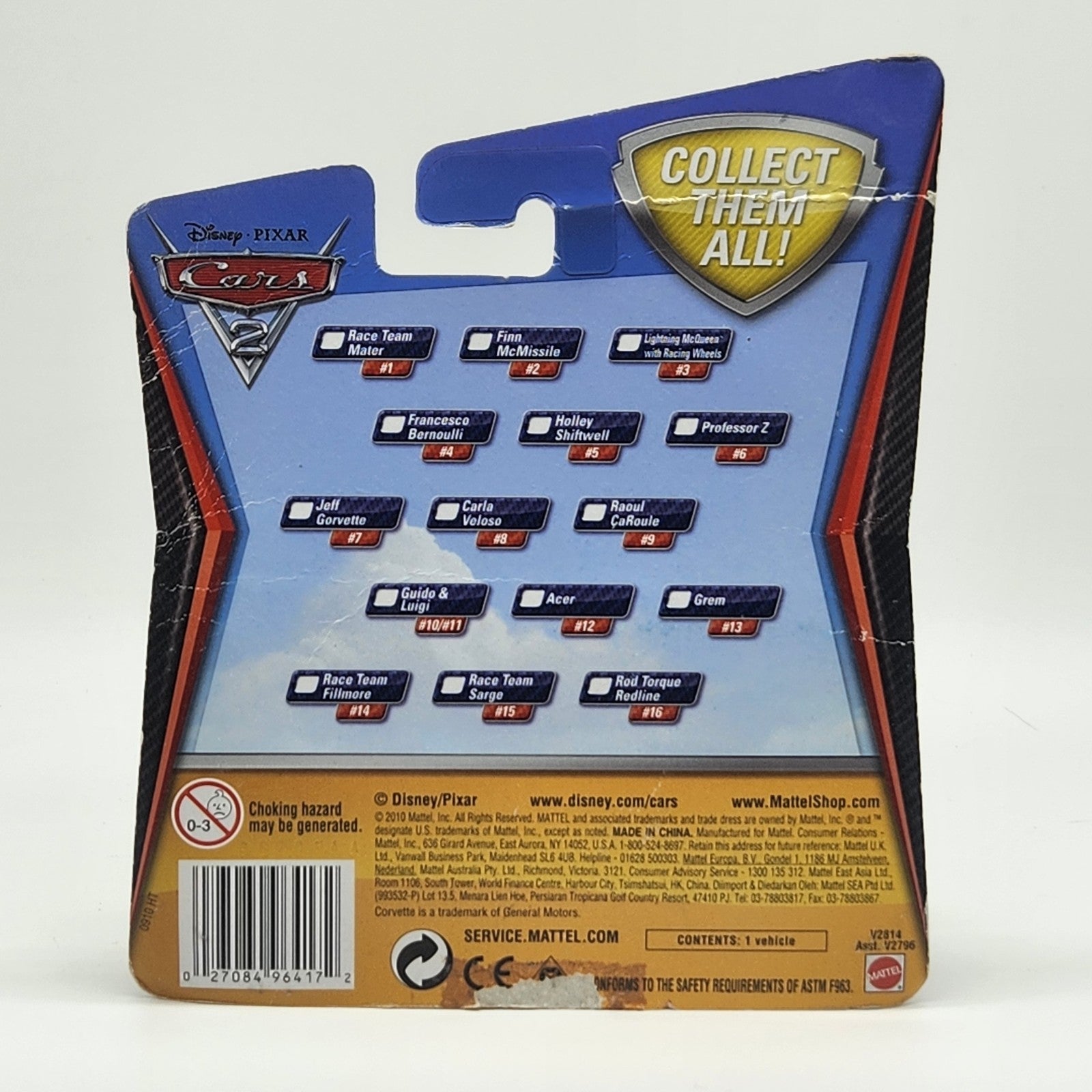 Jeff Gorvette 2010 Disney Pixar Cars 2 Diecast 1:55 Mattel Toy2