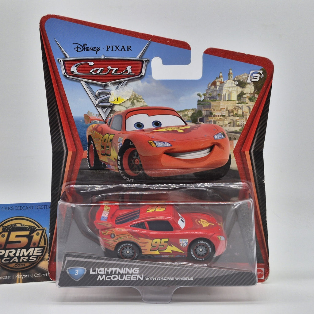 2011 Disney Pixar Cars 2 Lightning Mcqueen With Racing Wheels 1:55 Diecast Car0
