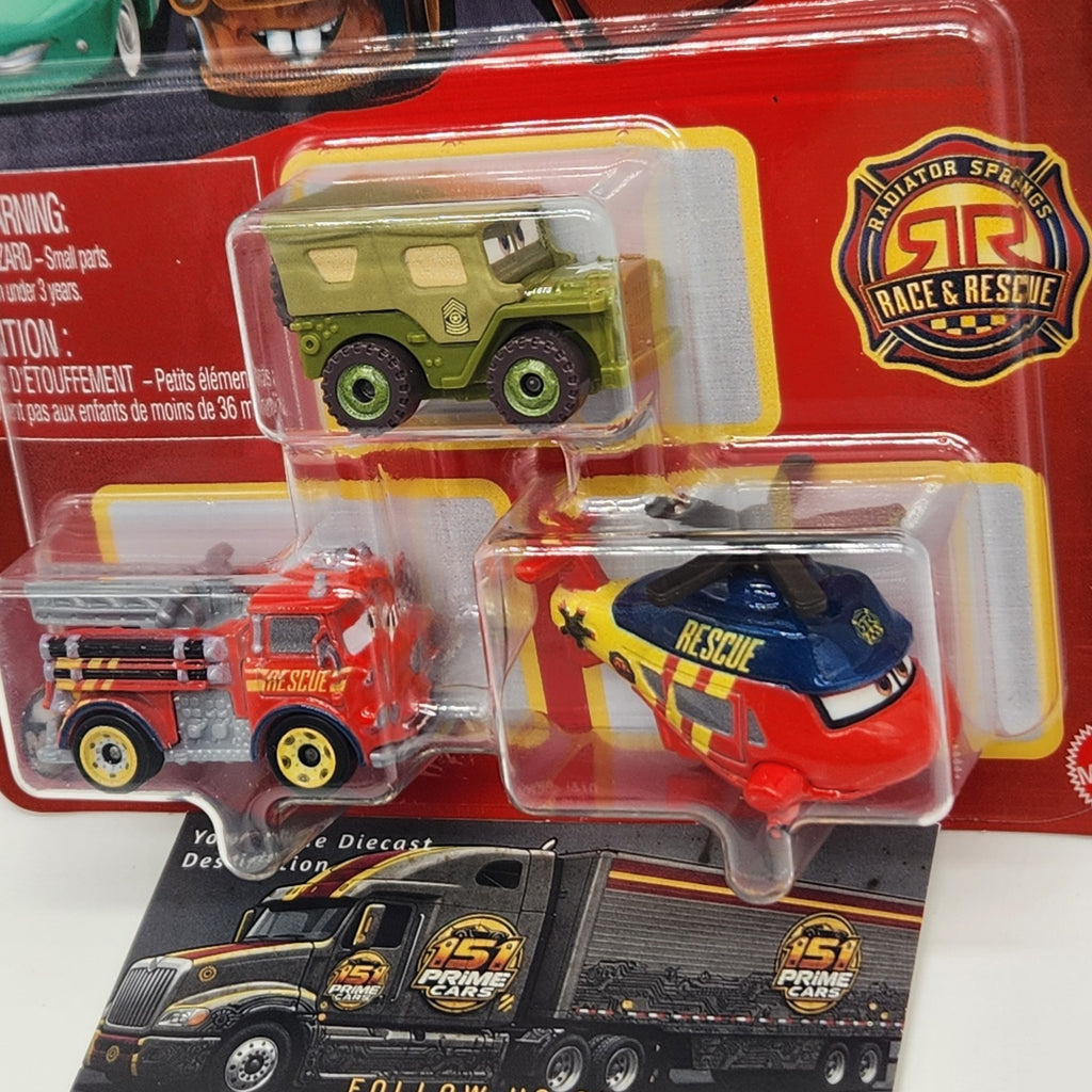 DISNEY PIXAR CARS MINI RACERS 3 PACK RACE RESCUE RED ROTOR TURBOSKY SARGE 20260